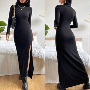 The range‎ black ribbed knit cowl neck midi dress w/ high slit Women’s Size xs